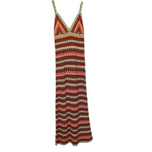 Zara Midi dress with V-neckline and spaghetti straps. Multicolor Striped